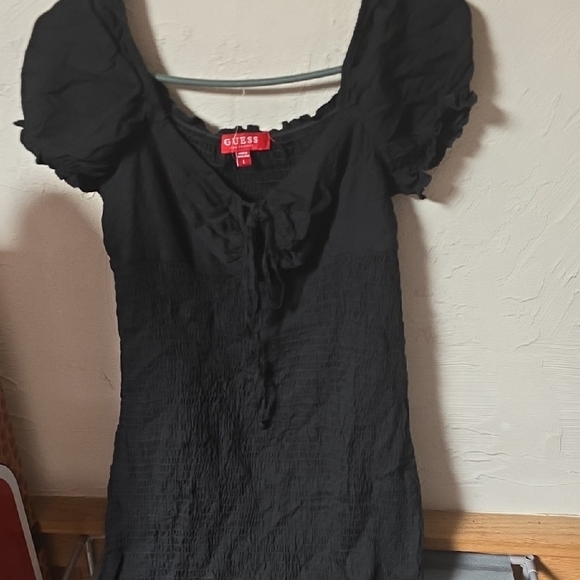 GUESS Black Textured Puff Sleeve Blouse Size Large New Never Worm - Picture 1 of 4